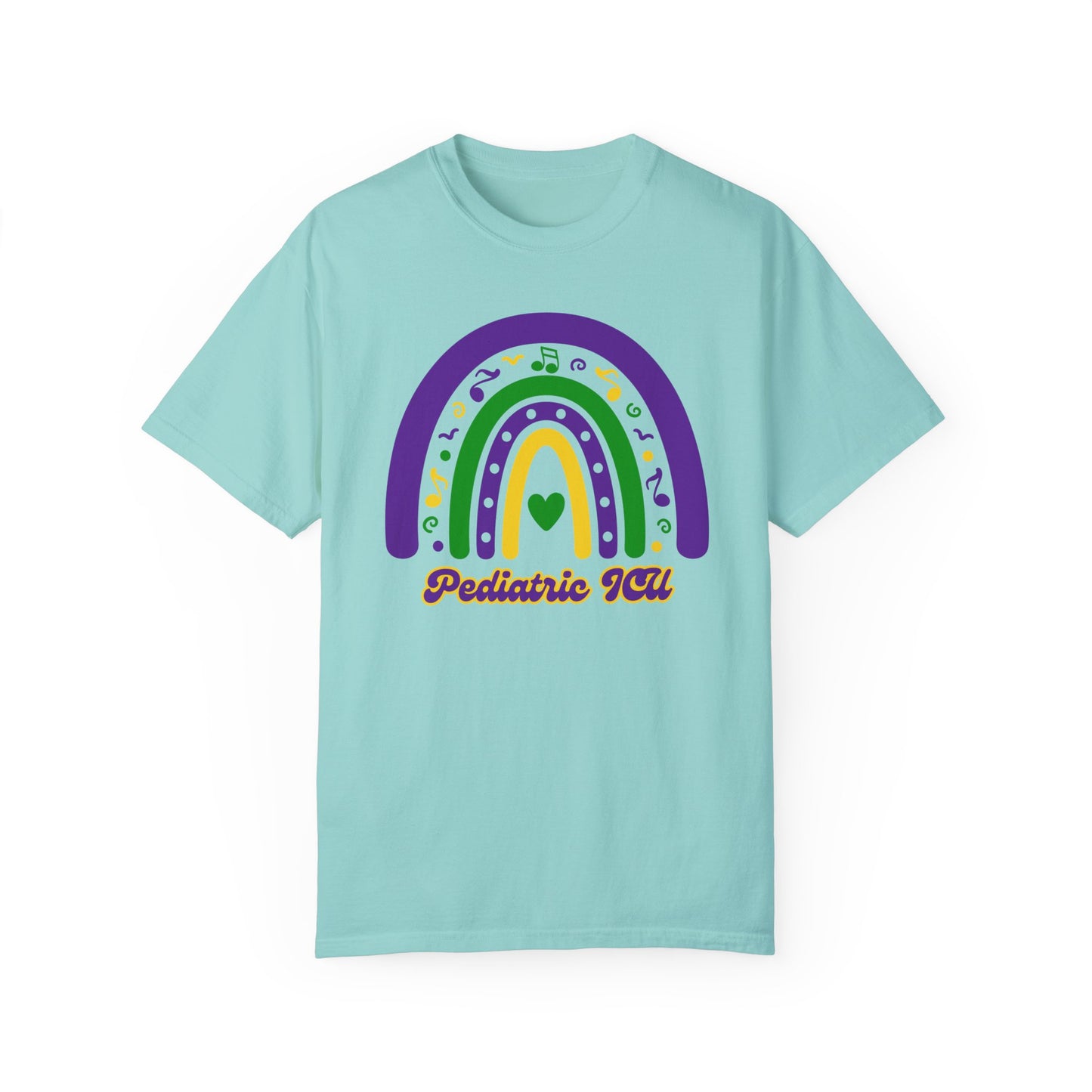 Pediatric ICU Mardi Gras T Shirt Rainbow Design