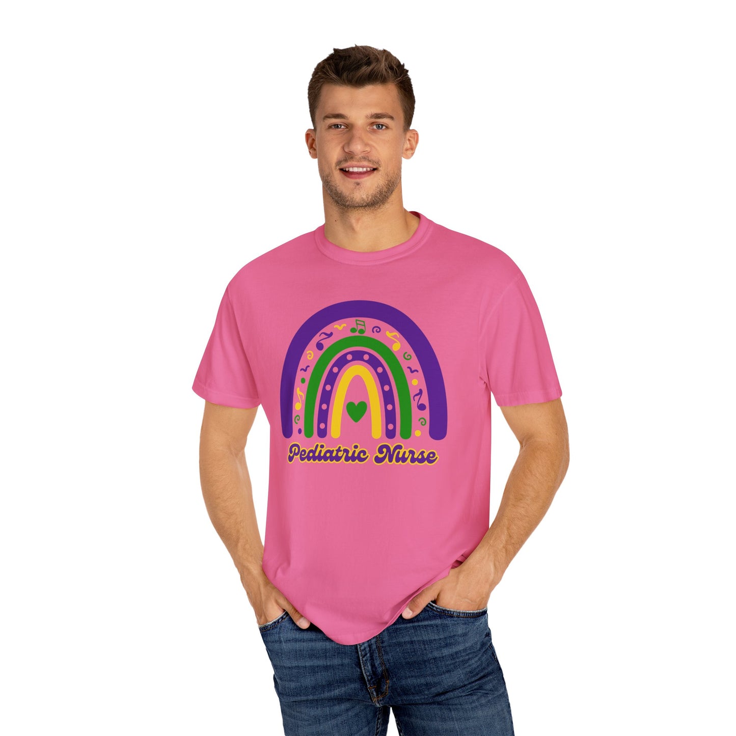 Pediatric Nurse Mardi Gras T Shirt Rainbow Design