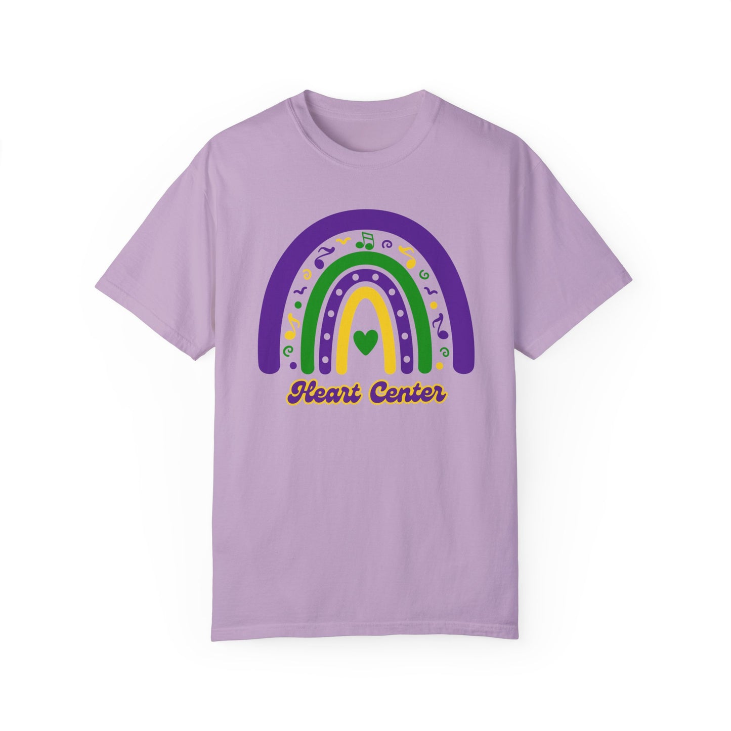 Heart Center Mardi Gras T Shirt Rainbow Design