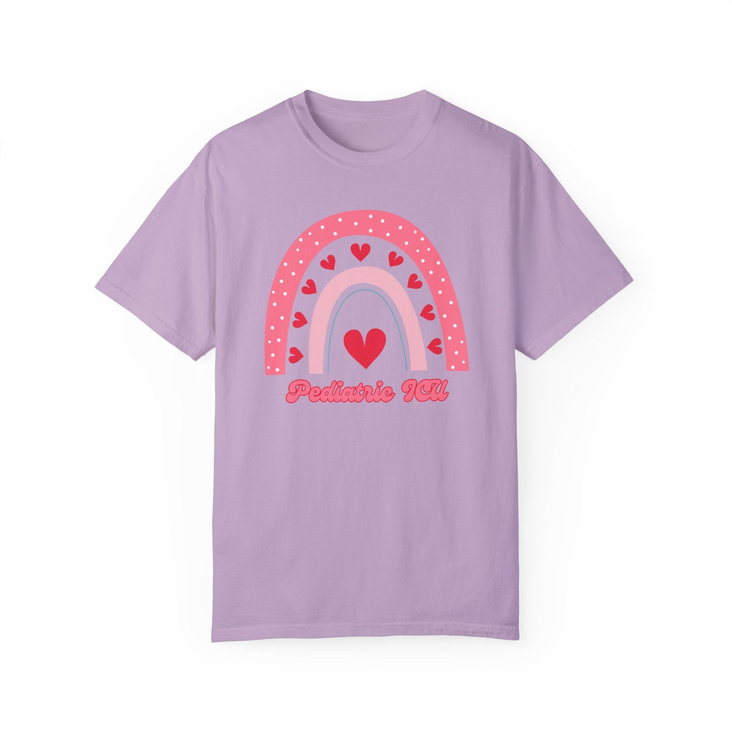 PICU Nurse Valentines Day T Shirt Rainbow Heart Design