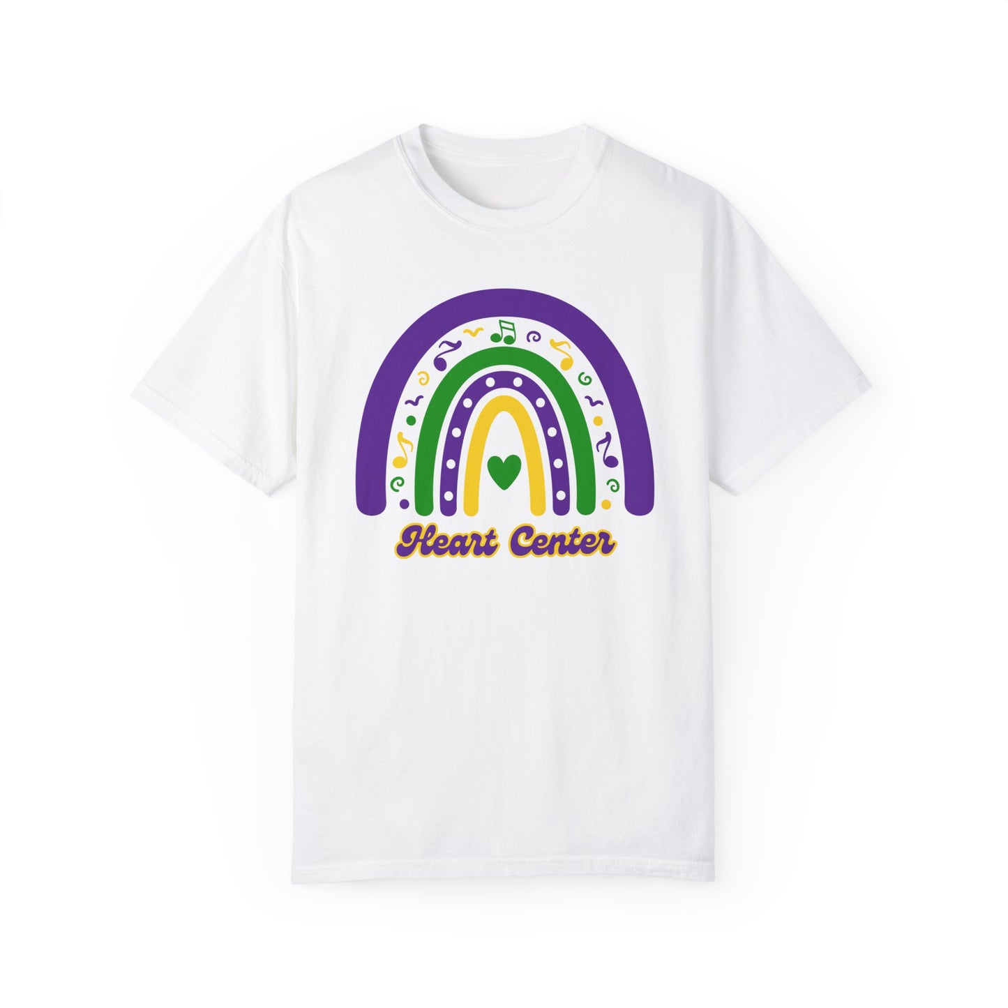 Heart Center Mardi Gras T Shirt Rainbow Design