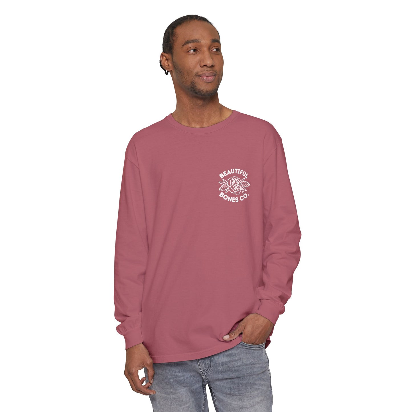 Find Somene Who Grows Flowers in the Darkest Parts of You Comfort Colors Long Sleeve T Shirt (white lettering)