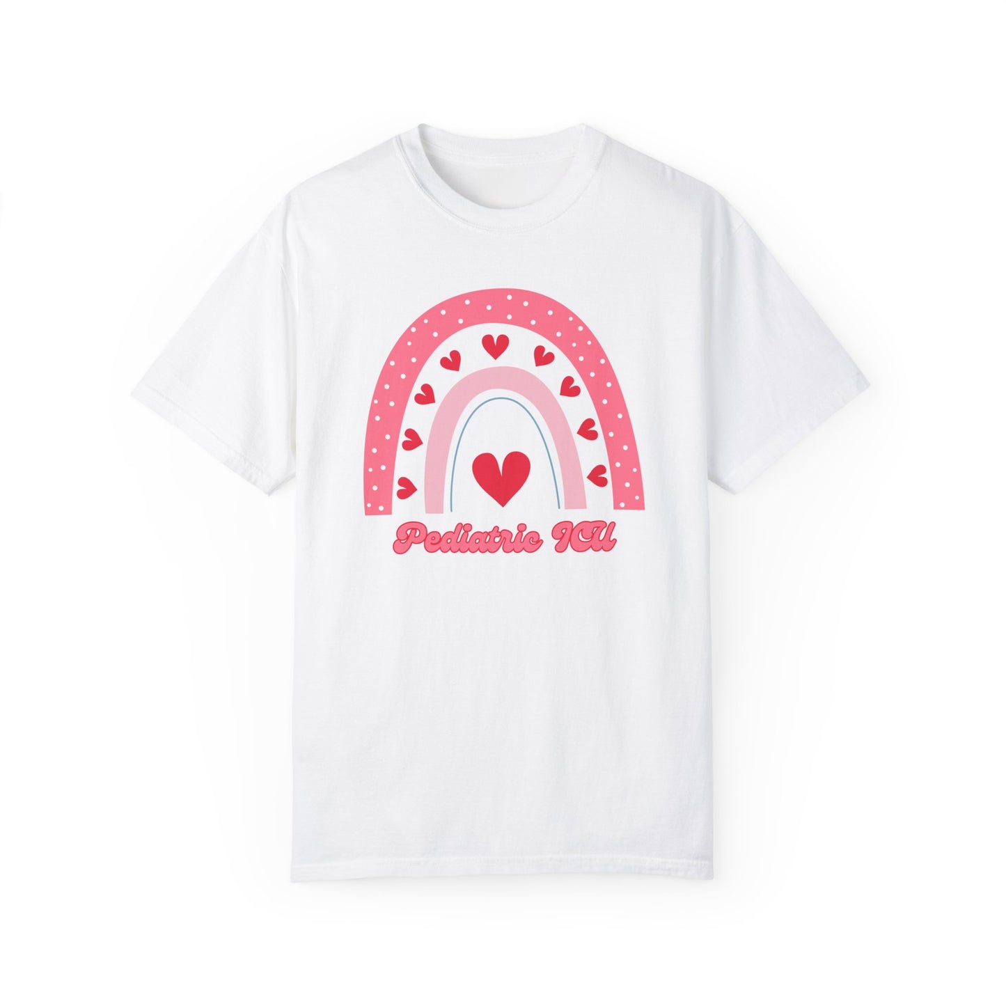 PICU Nurse Valentines Day T Shirt Rainbow Heart Design