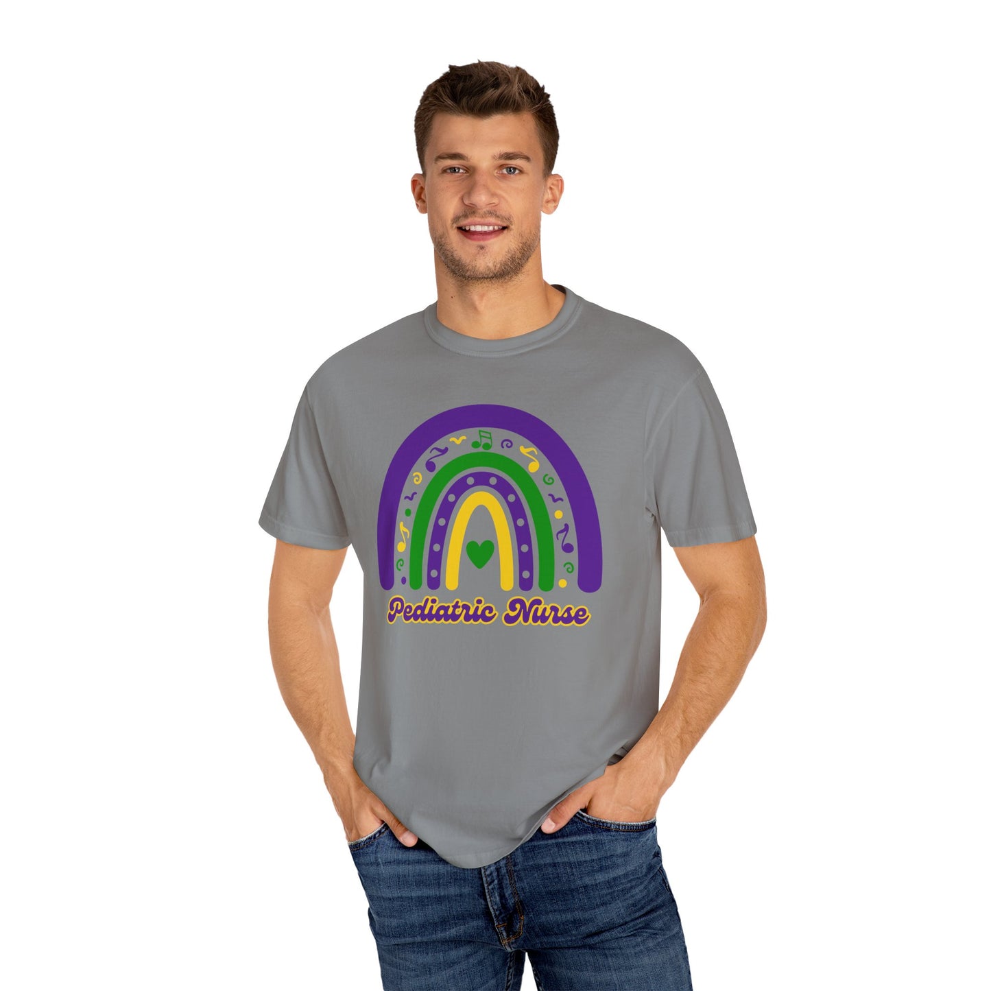 Pediatric Nurse Mardi Gras T Shirt Rainbow Design