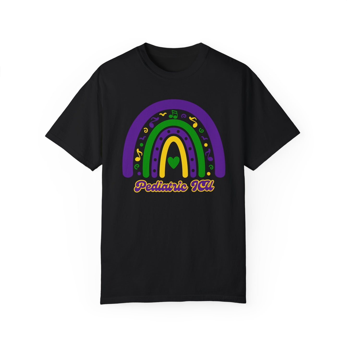 Pediatric ICU Mardi Gras T Shirt Rainbow Design