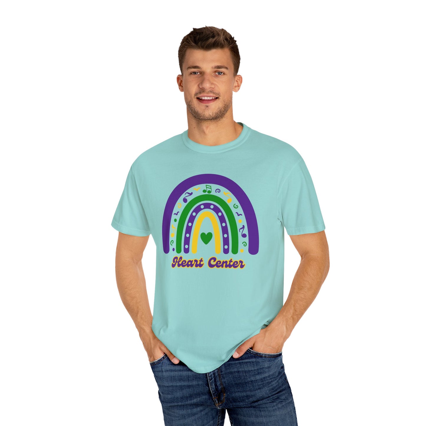 Heart Center Mardi Gras T Shirt Rainbow Design