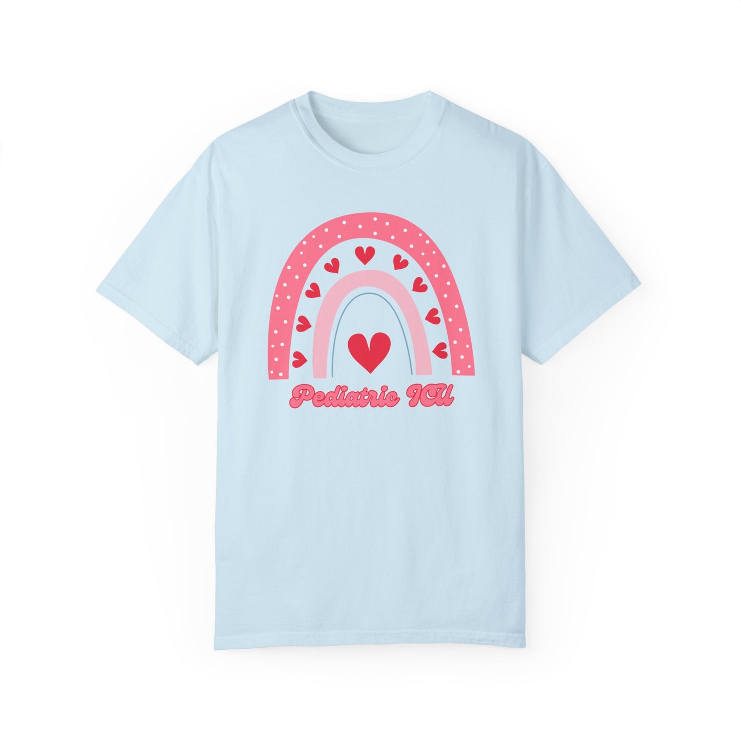 PICU Nurse Valentines Day T Shirt Rainbow Heart Design